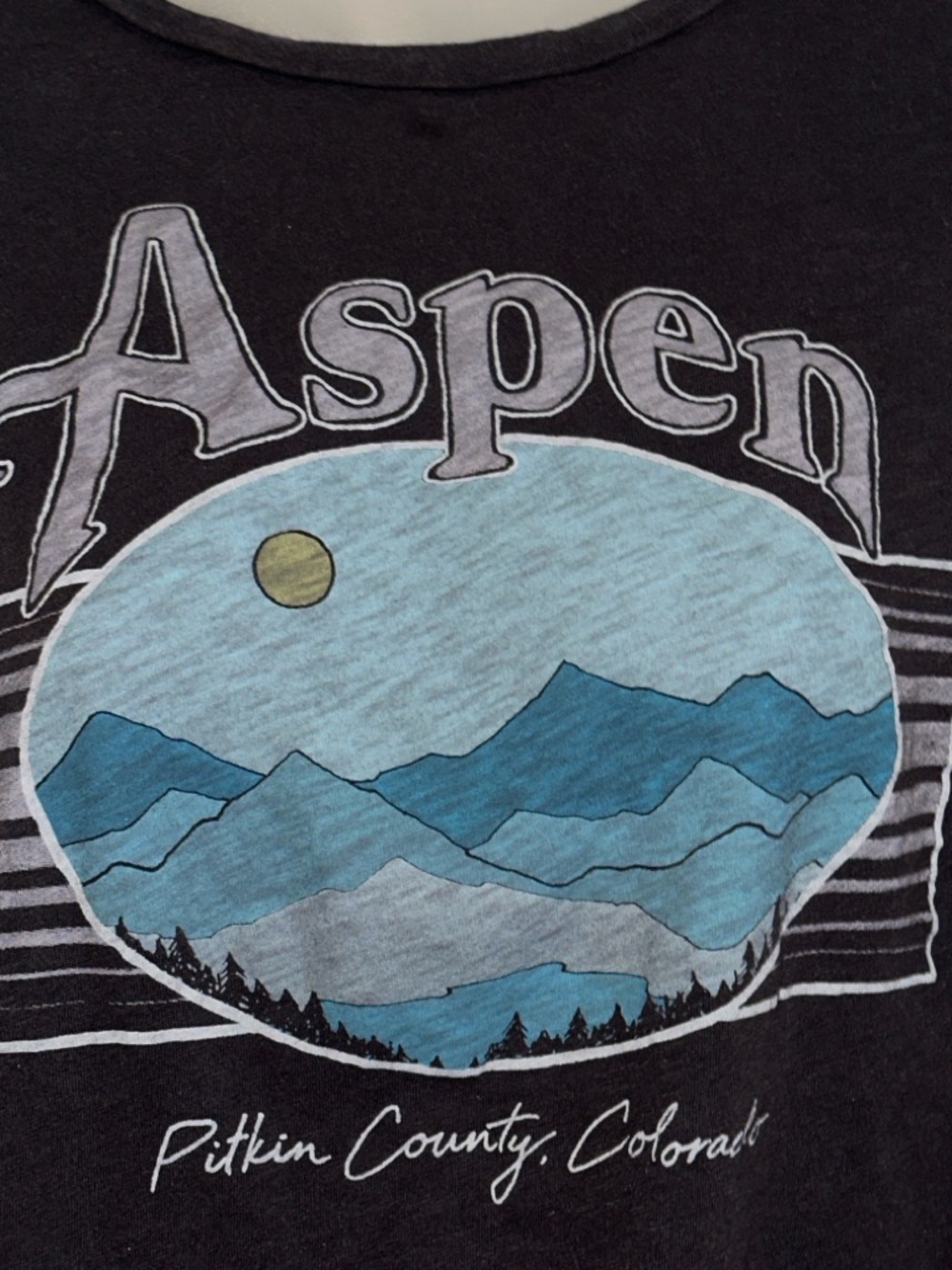 Aspen Graphic Mountain Long Sleeve Tee Tshirt- Charcoal Blue Print Womens XL - Picture 2 of 3